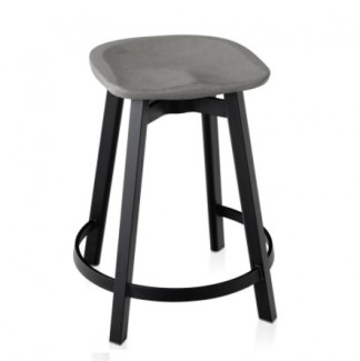 Eco Friendly Indoor Restaurant Furniture Emeco SU Series Counter Stool - Eco Concrete Seat - Black Anodized